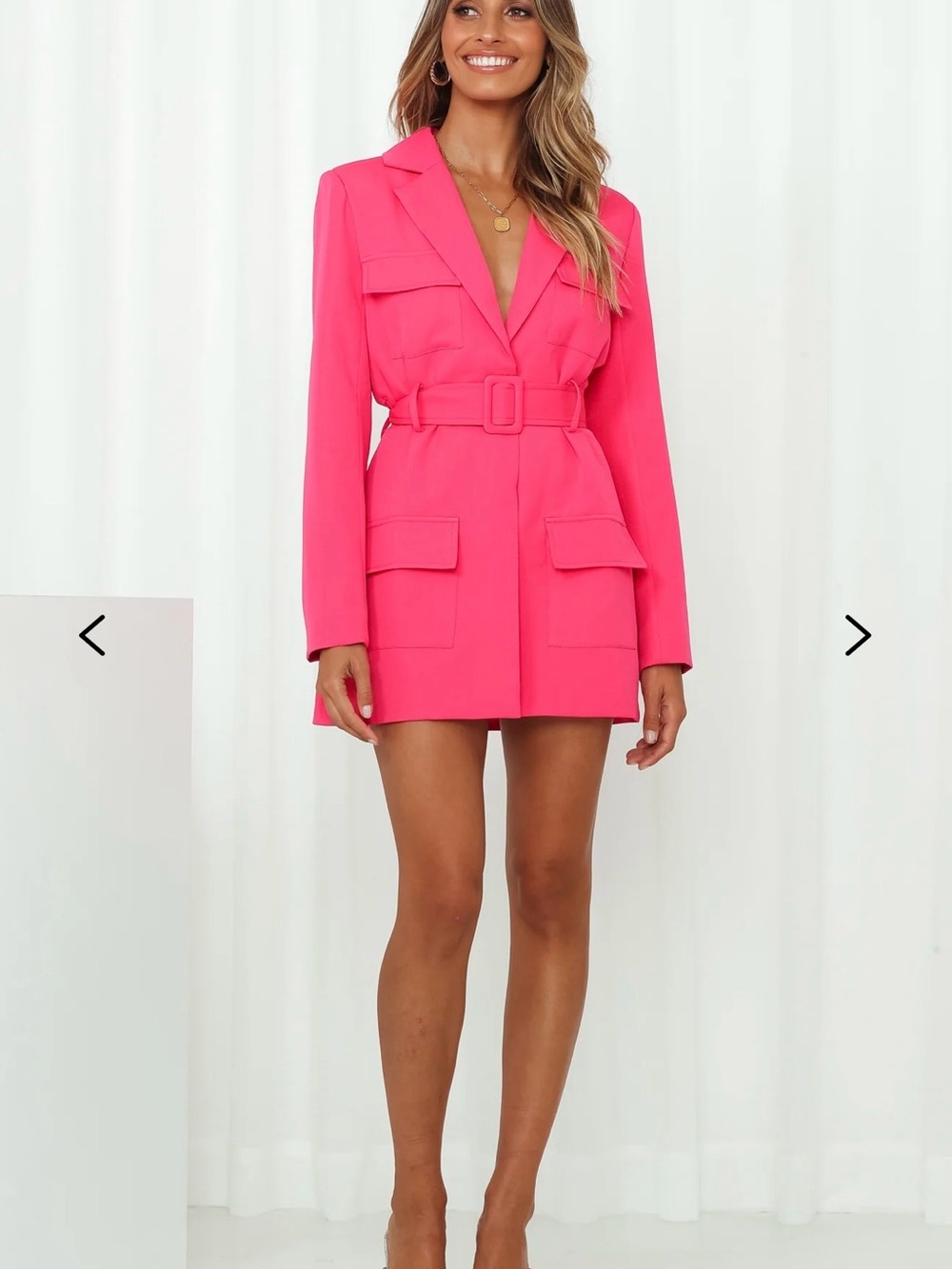 LIONESS STEINWAY MINI DRESS PINK - Belted Pink Blazer Dress